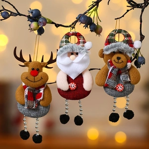 Christmas fabric ornaments set featuring Santa, reindeer and bear on a tree branch
