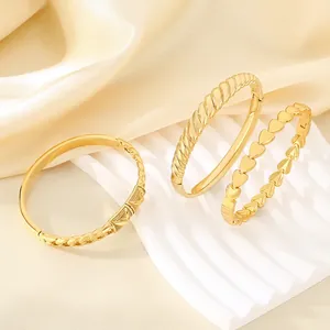 Stainless Steel Bangle Bracelet For Women Heart Shaped Twisted Rope Wave Texture Elegant Chic Hinge Opening