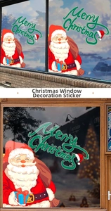 Detail of Santa Claus static window sticker with Merry Christmas text on glass panes