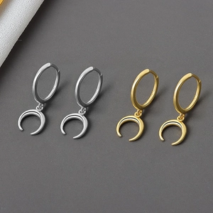 Luxe crescent moon hoop earrings in gold and silver finish with S925 engraved silver