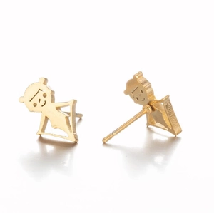 Minimalist golden cartoon girl artistic gymnastics stud earrings in abstract geometric style
