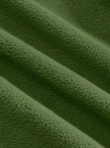 Close-up detail of soft dark green fleece lining fabric on tactical outdoor jacket
