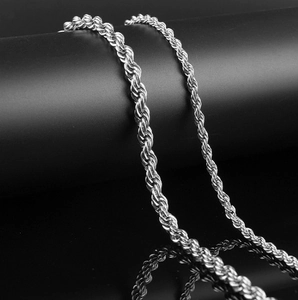 Collier chaîne torsadée en acier inoxydable argenté poli pour homme style hip hop