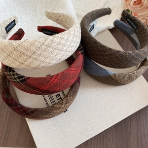 Cerchietto Imbottito Retrò A Tesa Larga In Tessuto Scozzese Tinta Unita Fatto A Mano Accessori Per Capelli Autunno Inverno Donna