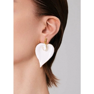 Calla Lily Leaf Stud Earrings Brass With White Enamel And 925 Sterling Silver Earring Post Vintage French Style Women