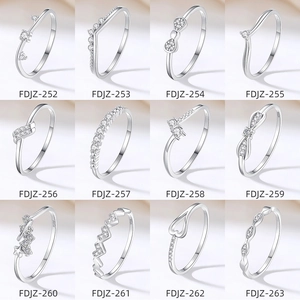 Set of 12 minimalist S925 sterling silver rings with micro-pave cubic zirconia accents