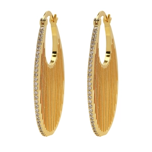 Orecchini a cerchio ovali placcati oro 18k con strisce verticali e zirconi