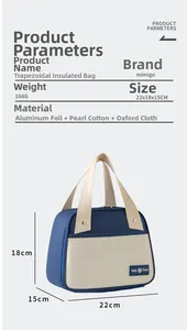 Detail view of insulated lunch bag dimensions 22x18x15cm with aluminum foil lining