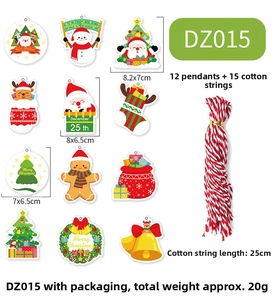 Set of 12 Christmas paper pendants with Santa and Reindeer motifs and 15 cotton strings