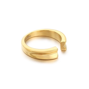 Polished 316L stainless steel gold V-groove open ring for men with minimalist design