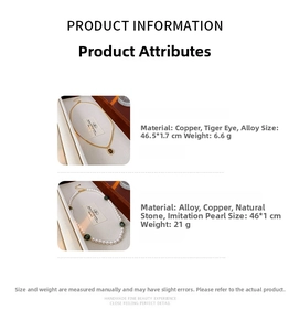 Spécifications détaillées du collier en perles et pendentif oeil de tigre avec mesures