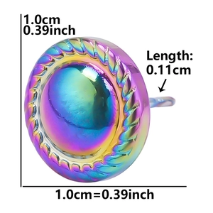 Detailed view of rainbow titanium steel hoop earring with engraved spiral textures