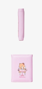 Detailed side and front view of a pink cartoon bear mini wallet with Relaxation text