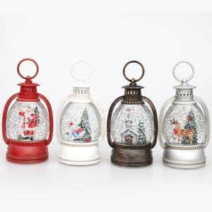 Set of 4 Christmas lanterns with Santa, Snowman, Church and Reindeer water scenes