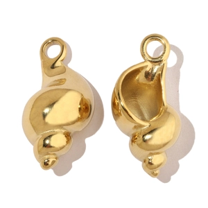 Detailed front and back view of gold-plated conch shell charms for DIY jewelry making