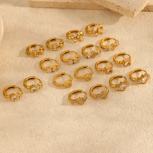 Luxurious gold stainless steel hoop earrings with various cubic zirconia crystal designs