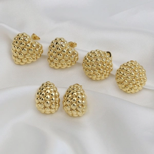 Elegant Geometric Gold Plated Copper Mesh Bead Stud Earrings For Women Hollow Heart Water Drop Round Fashion Jewelry Gift