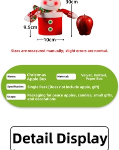 Detailed view of knitted Santa gift box with dimensions 30x10cm for Christmas candy