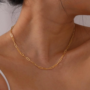 Paperclip Chain Necklace Stainless Steel 18K Gold Plated Minimalist Trendy Geometric Clavicle Jewelry For Women