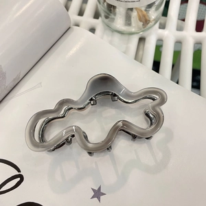Cloud acetate wave hair claw clip in translucent grey resin with metallic spring