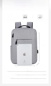 Detail of grey waterproof Oxford laptop backpack showing 41x29x12cm size dimensions