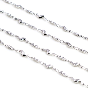 DIY stainless steel link chain with wavy streamline pieces and micro cube connectors