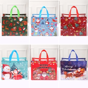 Christmas Gift Bags Non Woven Reusable Holiday Tote Bag With Handle Santa Snowman Reindeer Printed Party Favor Wrapping