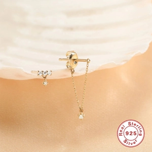 Minimalist S925 sterling silver gold footprint earrings with marquise opal and chains