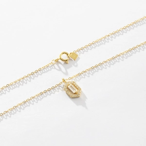 Elegant 925 sterling silver gold necklace with hexagonal zircon pendant on white background