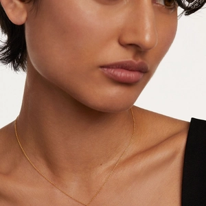 Minimalist S925 silver gold-plated thin chain necklace shown on model neck for styling
