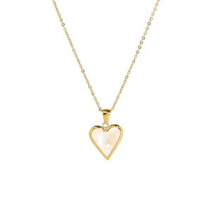 Minimalist 18K gold snake chain necklace with mother of pearl heart pendant for women