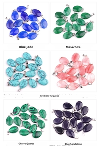 Selection of six synthetic water drop pendants with silver clasps in various colors