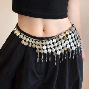 Chaîne De Taille À Pendentifs Pièces Métalliques Ronde Rétro Bohème Multi Couches Cloche Pompon Bijoux De Corps Femme