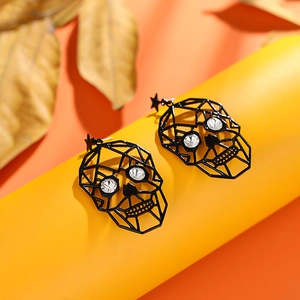 Gothic Skull Drop Earrings Zinc Alloy Rhinestone Eyes Star Stud Copper Earring Post Halloween Punk For Women Jewelry