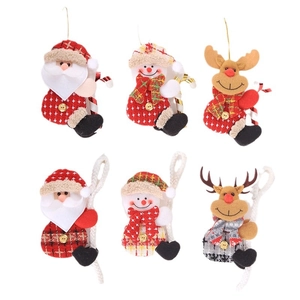 6-piece Christmas plush doll set with Santa Snowman and Reindeer for holiday trees