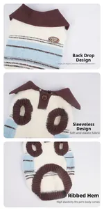 Detail eines gestreiften Haustierpullovers mit Cute Puppy Abzeichen und Rippsaum