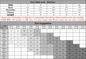 Detailed size chart for men's Oxford shirt showing European measurements and fit guide