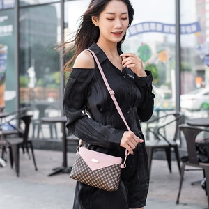Chic geometric dot crossbody bag for women with pink flap and adjustable strap