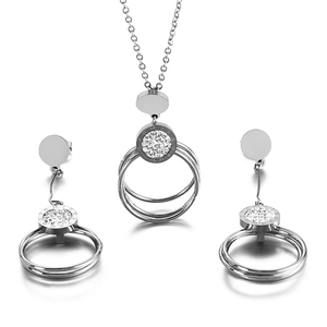 Silver stainless steel jewelry set with Roman numeral hollow circles and rhinestones