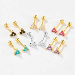 Mini floral S925 sterling silver ear studs with colorful zircon stones in various colors