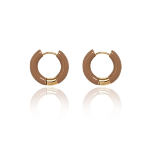 French enamel hoop earrings in caramel and 18K gold plated titanium steel finish