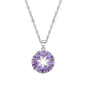 Elegant 925 sterling silver necklace with a purple zircon flower pendant on white background