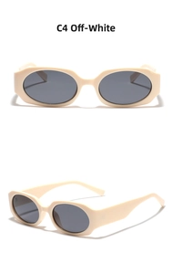 Detailed view of C4 cream white rectangular sunglasses with thick temples and gray lenses