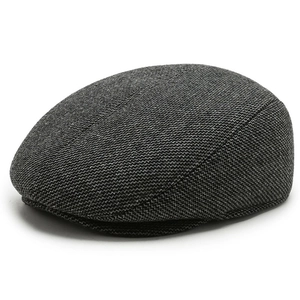 Classic dark grey wool blend flat cap for elderly men featuring warm textured fabric