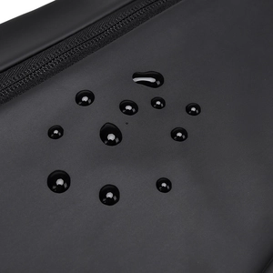 Waterproof black techwear crossbody bag with water droplets on high-quality fabric