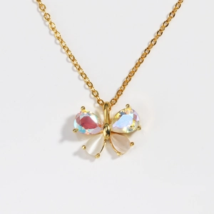 Elegant gold butterfly necklace with shimmering cubic zirconia and cat-eye stone pendant