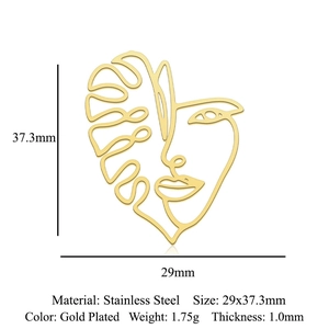 Detail of gold-plated stainless steel face charm with dimensions 29x37.3mm shown