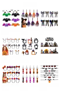 Collezione di decorazioni di Halloween con cerchietti a pipistrello e scope