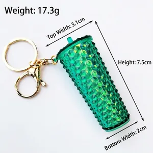 Detailed size specifications for green studded cup keychain with precise measurements