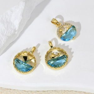 Marine Whale Tail Dolphin Pendant Necklace Copper Gold Plated Micro Pave Blue Cubic Zirconia Ocean Theme Jewelry For Women